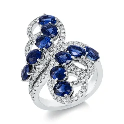 Ring aus 750 Weißgold 10 Saphire 4,79ct blau 106 Brillanten 1ct F-VVS/VS B:32mm