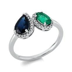 Ring aus 750 Weißgold 2 Saphire 1,35ct blau 40 Brillanten 0,09ct TW-PI B:8,7mm
