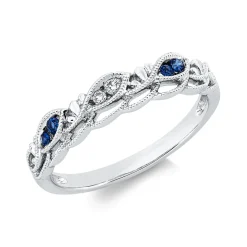 Ring aus 750 Weißgold 4 Saphire 0,07ct blau 2 Brillanten 0,03ct TW-SI B:4,1mm