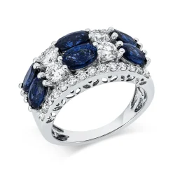 Ring aus 750 Weißgold 6 Saphire 3,46ct blau 32 Brillanten 1,17ct TW-SI B:10,5mm