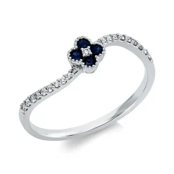 Ring aus 750 Weißgold 4 Saphire 0,16ct blau 21 Brillanten 0,1ct TW-SI B:5,2mm