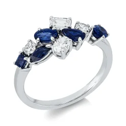 Ring aus 750 Weißgold 5 Saphire 1,15ct blau 4 Diamanten 0,54ct TW-SI B:9,5mm