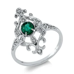 Ring aus 750 Weißgold Smaragd 0,31ct grün 24 Brillanten 0,19ct I-SI B:22,2mm