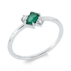 Ring aus 750 Weißgold Smaragd 0,24ct grün 2 Brillanten 0,08ct TW-PI B:6,8mm