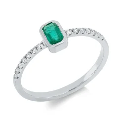 Ring aus 750 Weißgold Smaragd 0,3ct grün 14 Brillanten 0,13ct TW-SI B:6mm