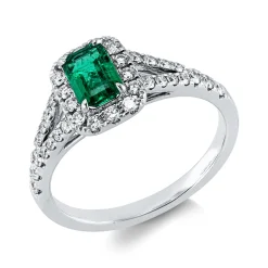 Ring aus 750 Weißgold Smaragd 0,52ct grün 36 Brillanten 0,42ct TW-SI B:9mm
