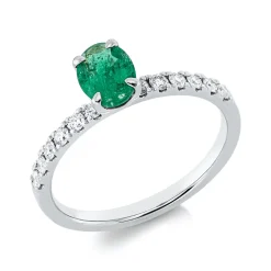 Ring aus 750 Weißgold Smaragd 0,63ct grün 12 Brillanten 0,26ct TW-SI B:6,9mm