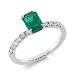 Ring aus 750 Weißgold Smaragd 0,88ct grün 12 Brillanten 0,25ct TW-SI B:7mm