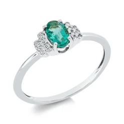 Ring aus 750 Weißgold Smaragd 0,62ct grün 14 Brillanten 0,06ct TW-SI B:5,8mm