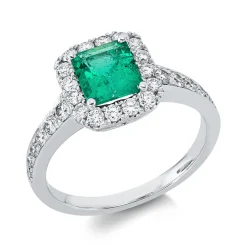 Ring aus 750 Weißgold Smaragd 0,94ct grün 28 Brillanten 0,68ct TW-SI B:10,3mm