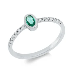 Ring aus 750 Weißgold Smaragd 0,23ct grün 14 Brillanten 0,13ct TW-SI B:6,1mm