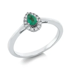 Ring aus 750 Weißgold Smaragd 0,2ct grün 14 Brillanten 0,09ct TW-SI B:8,2mm