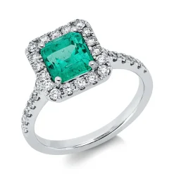 Ring aus 750 Weißgold Smaragd 1,5ct grün 30 Brillanten 0,53ct TW-VSI B:11mm