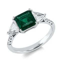 Ring aus 750 Weißgold Smaragd 1,36ct grün 10 Diamanten 0,65ct B:7,6mm