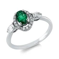 Ring aus 750 Weißgold Smaragd 0,44ct grün 20 Diamanten 0,37ct F-SI B:9,4mm
