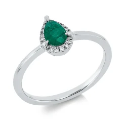 Ring aus 750 Weißgold Smaragd 0,3ct grün 15 Diamanten 0,04ct TW-SI B:8mm
