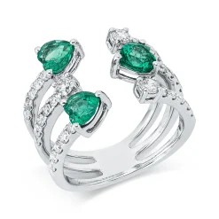 Ring aus 750 Weißgold 3 Smaragde 1,37ct grün 33 Brillanten 0,92ct TW-SI B:15mm