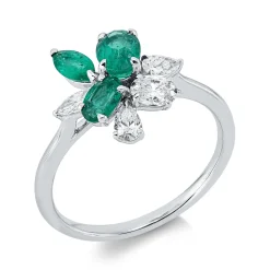 Ring aus 750 Weißgold 3 Smaragde 0,93ct grün 4 Diamanten 0,48ct TW-SI B:12,3mm