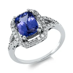 Ring aus 750 Weißgold Tansanit 2,31ct blau 40 Brillanten 0,34ct F-SI B:13,1mm