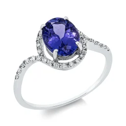 Ring aus 750 Weißgold Tansanit 1,69ct blau 32 Brillanten 0,12ct F-VSI/SI B:8,3mm
