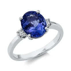 Ring aus 750 Weißgold Tansanit 2,76ct blau 2 Brillanten 0,1ct TW-SI B:9,6mm