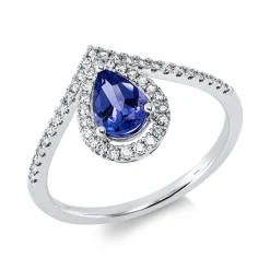Ring aus 585 Weißgold Tansanit 0,66ct blau 47 Brillanten 0,22ct W-SI B:12,5mm
