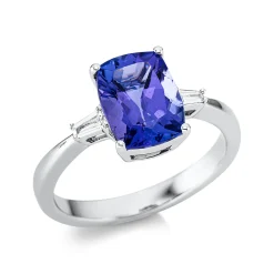 Ring aus 750 Weißgold Tansanit 3,82ct blau 2 Diamanten Trapez-Schliff 0,14ct TW-SI