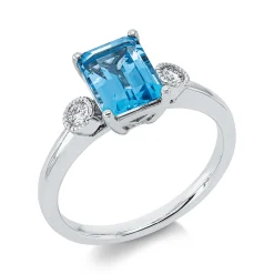 Ring aus 585 Weißgold Topas 1,78ct blau 2 Brillanten 0,11ct W-SI B:8,3mm