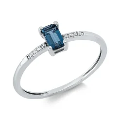 Ring aus 750 Weißgold Topas 0,36ct London Blue 8 Brillanten 0,2ct TW B:5,4mm