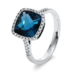 Ring aus 750 Weißgold Topas 4ct London Blue 40 Brillanten 0,21ct TW-SI B:9mm