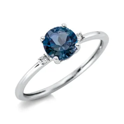 Ring aus 750 Weißgold Topas 1,02ct London Blue 2 Brillanten 0,03ct TW-SI B:5,7mm