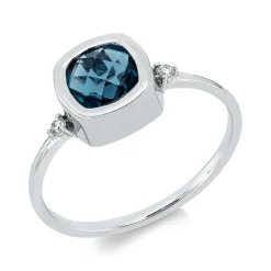 Ring aus 750 Weißgold Topas 0,96ct London Blue 2 Brillanten 0,03ct TW-SI B:9mm