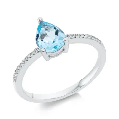 Ring aus 750 Weißgold Topas 1,23ct skyblue 20 Brillanten 0,08ct TW-SI B:8,7mm