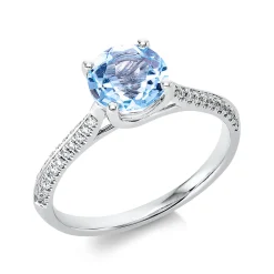 Ring aus 750 Weißgold Topas 1,55ct skyblue 44 Brillanten 0,14ct TW-SI Ø7mm