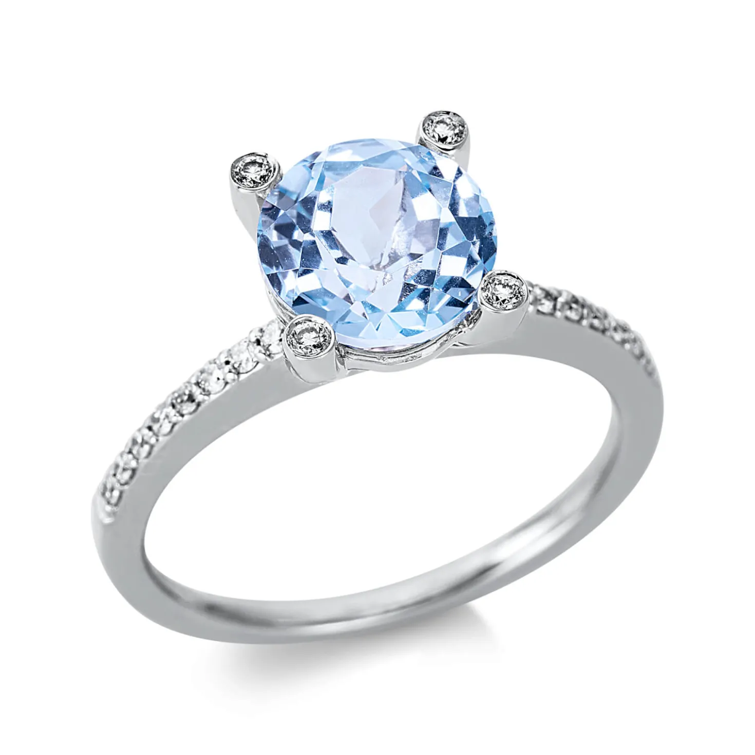Ring aus 750 Weißgold Topas 2,41ct skyblue 36 Diamanten 0,22ct TW-SI Ø8,4mm