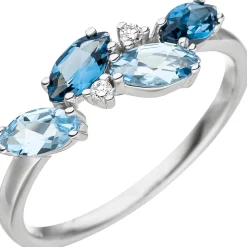 Ring Blautopase hellblau Ovalform & Diamanten 0.03Ct W/SI 585 Gold Weißgold