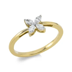 Ring Blume aus 750 Gelbgold 4 Diamanten Navette-Schliff 0,27ct TW-SI B:6,1mm