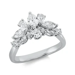 Ring Blume aus 750 Gold Weißgold 12 Diamanten 1,48ct TW-SI B:18,6mm