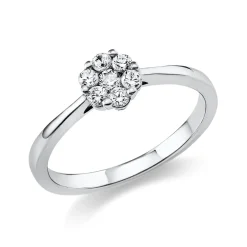 Ring Blume aus 585 Weißgold 6 Brillanten 0,2ct TW-SI 1 Brillant 0,06ct TW-SI Ø6mm