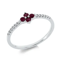 Ring Blume aus 750 Weißgold 4 Rubine 0,17ct rot 12 Brillanten 0,06ct TW-SI B:5,3mm
