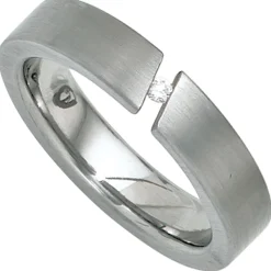 Ring Damenring aus Edelstahl mattiert mit Diamant 0.03Ct W/SI Brillant schlicht