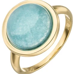 Ring Damenring aus 375 Gold Gelbgold mit Chalcedon blau Ringkopf Ø15,1mm