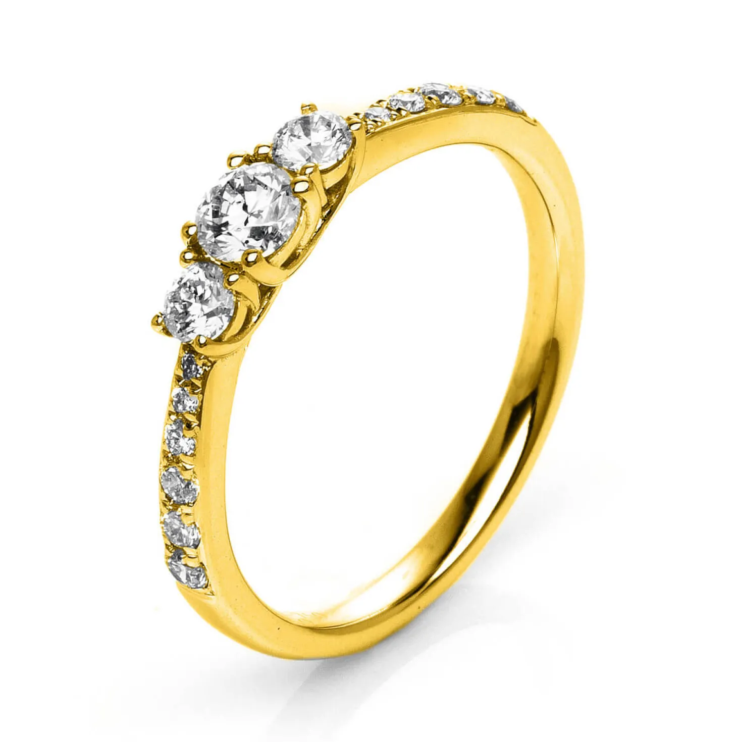 Ring Damenring aus 750 Gold Gelbgold mit 15 Diamanten Brillanten 0,58 Ct.