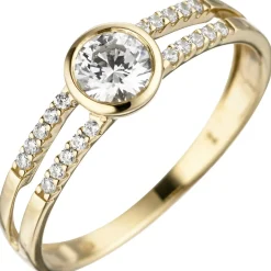 Ring Damenring aus 333 Gold Gelbgold mit 21 Zirkonia weiß Fingerring Goldring