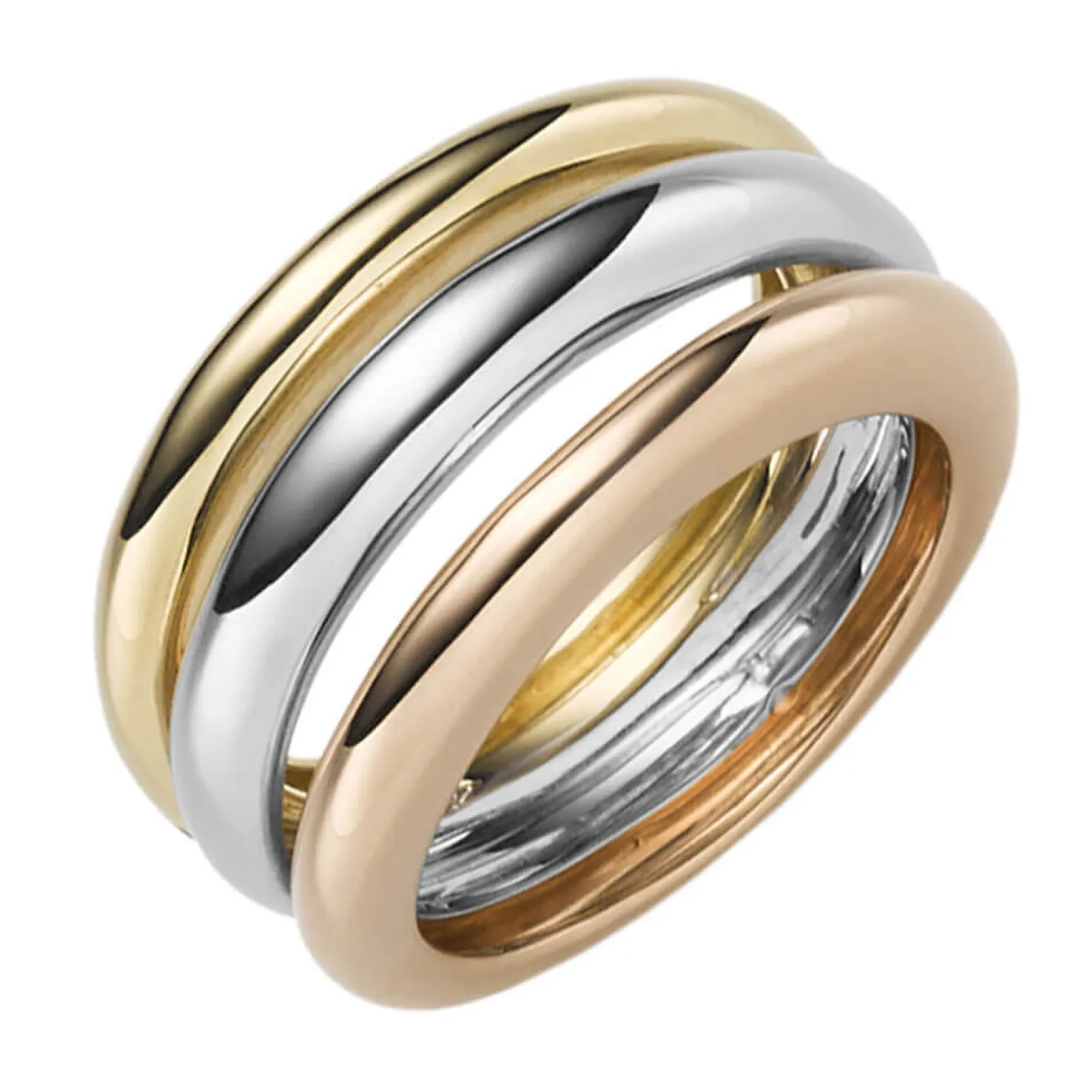 Ring Damenring aus 585 Gold gelb/weiß/rot tricolor Trinity glänzend Breite 11mm