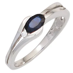 Ring Damenring aus 375 Gold Weißgold mit Saphir blau & Diamant 0,02 Ct.