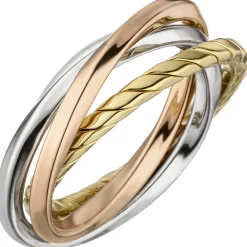 Ring Damenring 3 überkreuzte Ringe aus 925 Silber rhodiniert gelb-rot-vergoldet