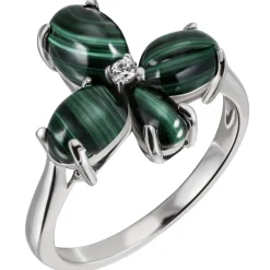 Ring Damenring Blume mit 4 Malachiten grün & Zirkonia weiß 925 Silber B: 15,9mm