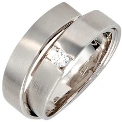 Ring Damenring Diamant 0.12Ct Brillant 585 Gold Weißgold mattiert Damen