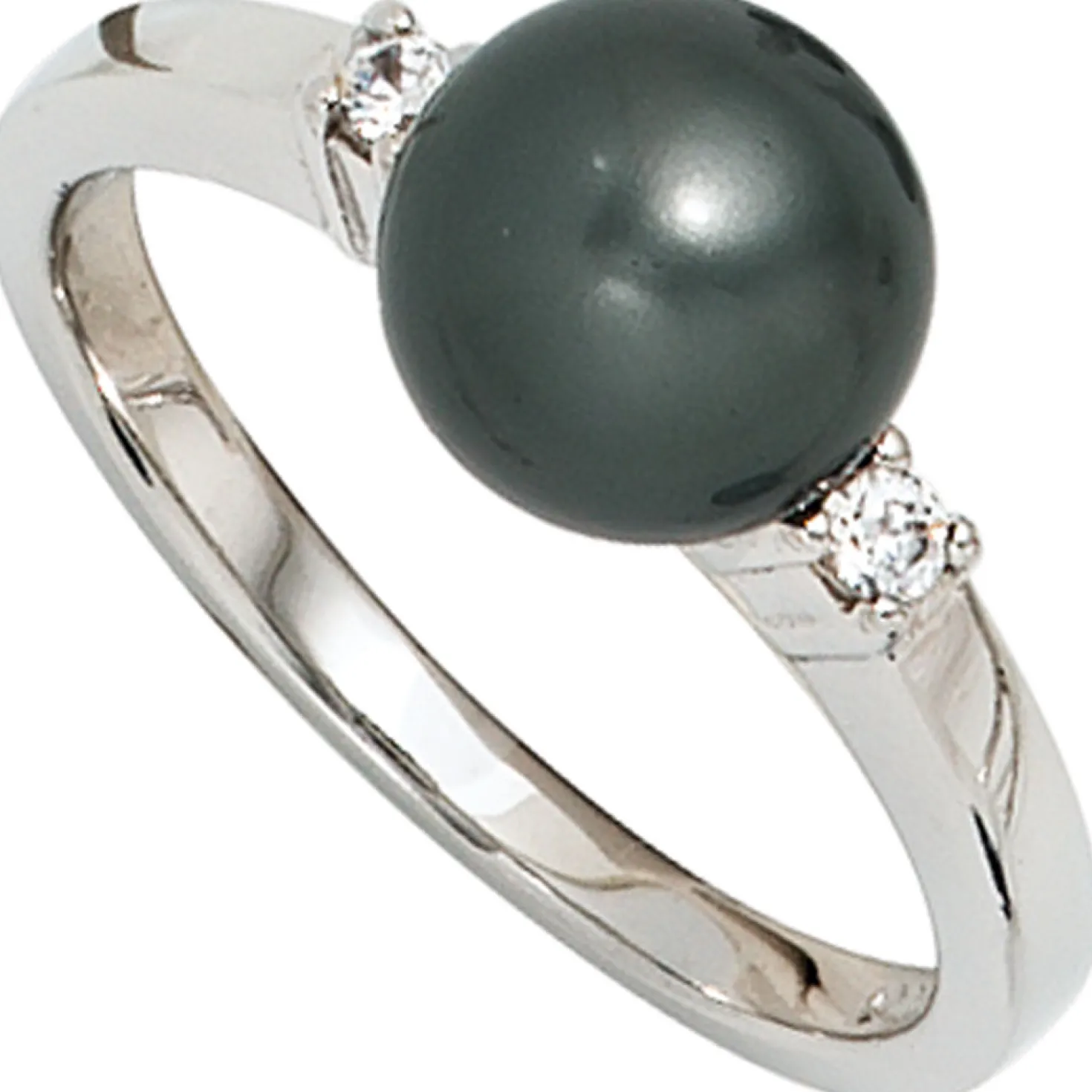 Ring Damenring, dunkle synthetische Perle & Zirkonia 925 Silber Damen